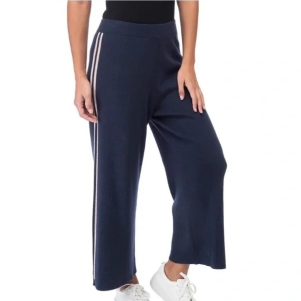 Bobeau Womn M Blue Knit Wool Blend Side Stripe Alexis Wide Leg Crop Palazzo Pant